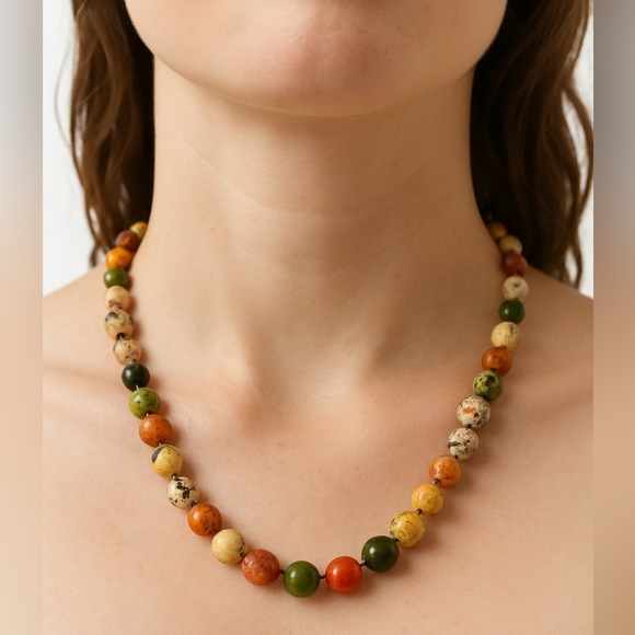 Nordstrom Jewelry - Multicolor Jasper Bead Necklace – Earth Tone Statement Piece